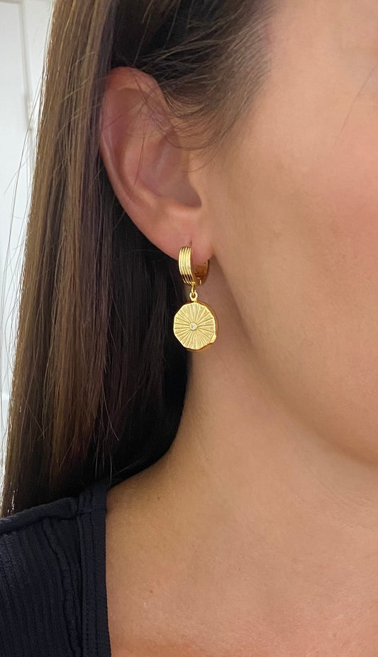 Earrings, Sun pendant Small  hoop earrings, gold earrings, sunburst earrings, dainty earrings, women, girls earrings, gifts for her, jewelry