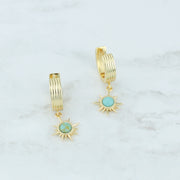Earrings, Turquoise Sun pendant Small hoop earrings, gold earrings, sunburst earrings,dainty women, girls earrings, gifts for her, jewelry