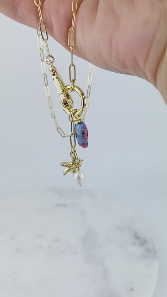 14k Gold Filled Lobster Claw Summer Charm Necklace, Paperclip chain, necklaces for women, new jewelry, charm necklace, gift for her