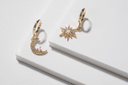 Opal Star and Moon Earrings