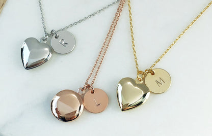 locket necklace, initials necklace, heart Locket, round locket, gifts for her, birthday gift, heart necklace, rose gold necklace