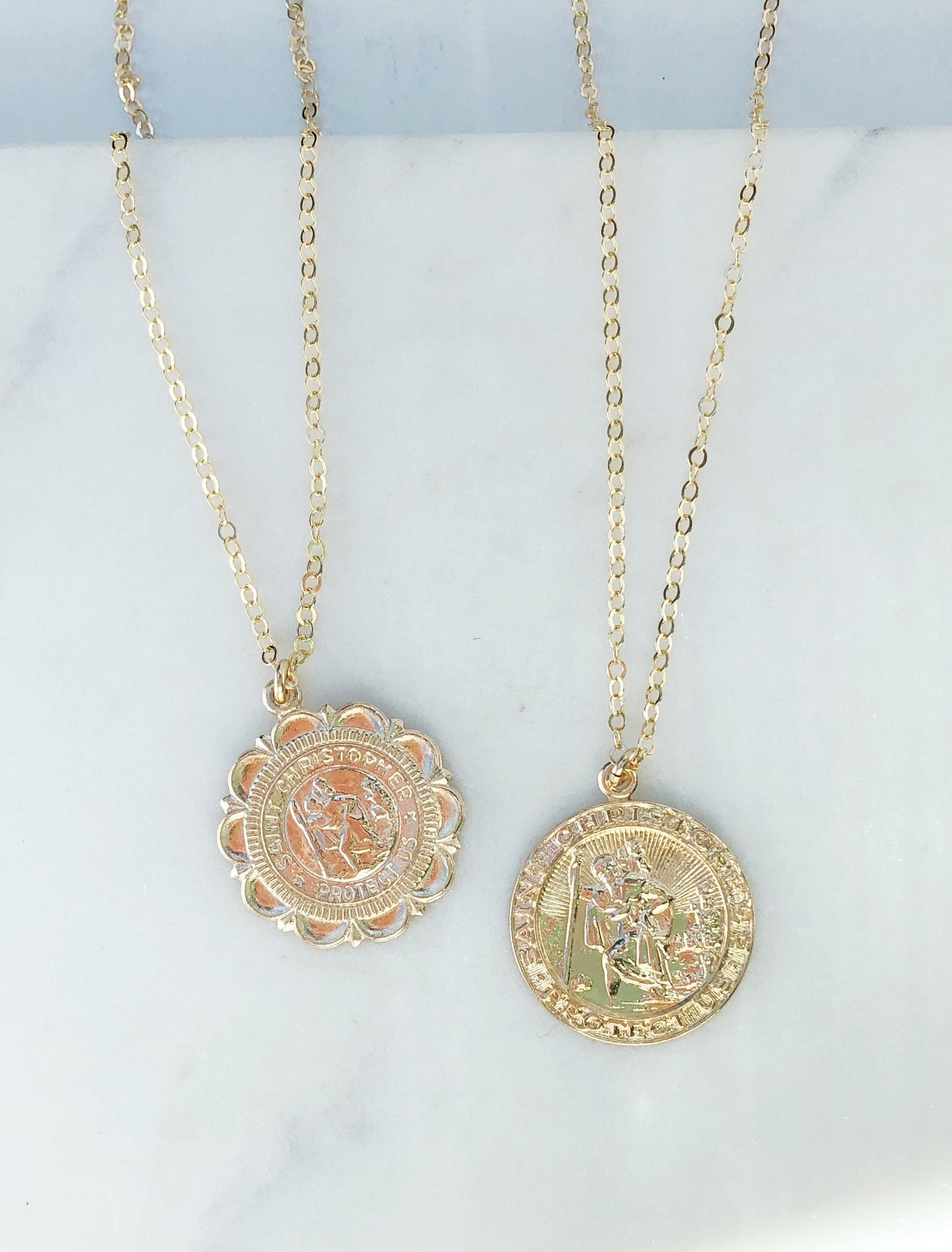 St christopher necklace, Gold filled necklace, coin necklace, dainty necklace, layering necklace, religious necklace, necklaces for women