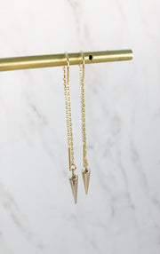 Gold earrings, Threader earrings, spike earrings, spike threader earrings, womens earrings, birthday gifts for her, gifts for women
