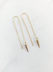 Gold earrings, Threader earrings, spike earrings, spike threader earrings, womens earrings, birthday gifts for her, gifts for women