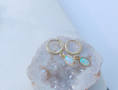 Huggie earrings opal charms, Gold opal hoop earrings, opal earrings, huggies, earrings, birthday gifts for her, gifts for women, jewelry