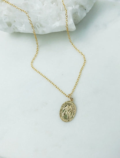 St Christopher Necklace, gold filled necklace, necklaces for women, saint Christopher, religious jewelry, oval necklace, dainty necklace
