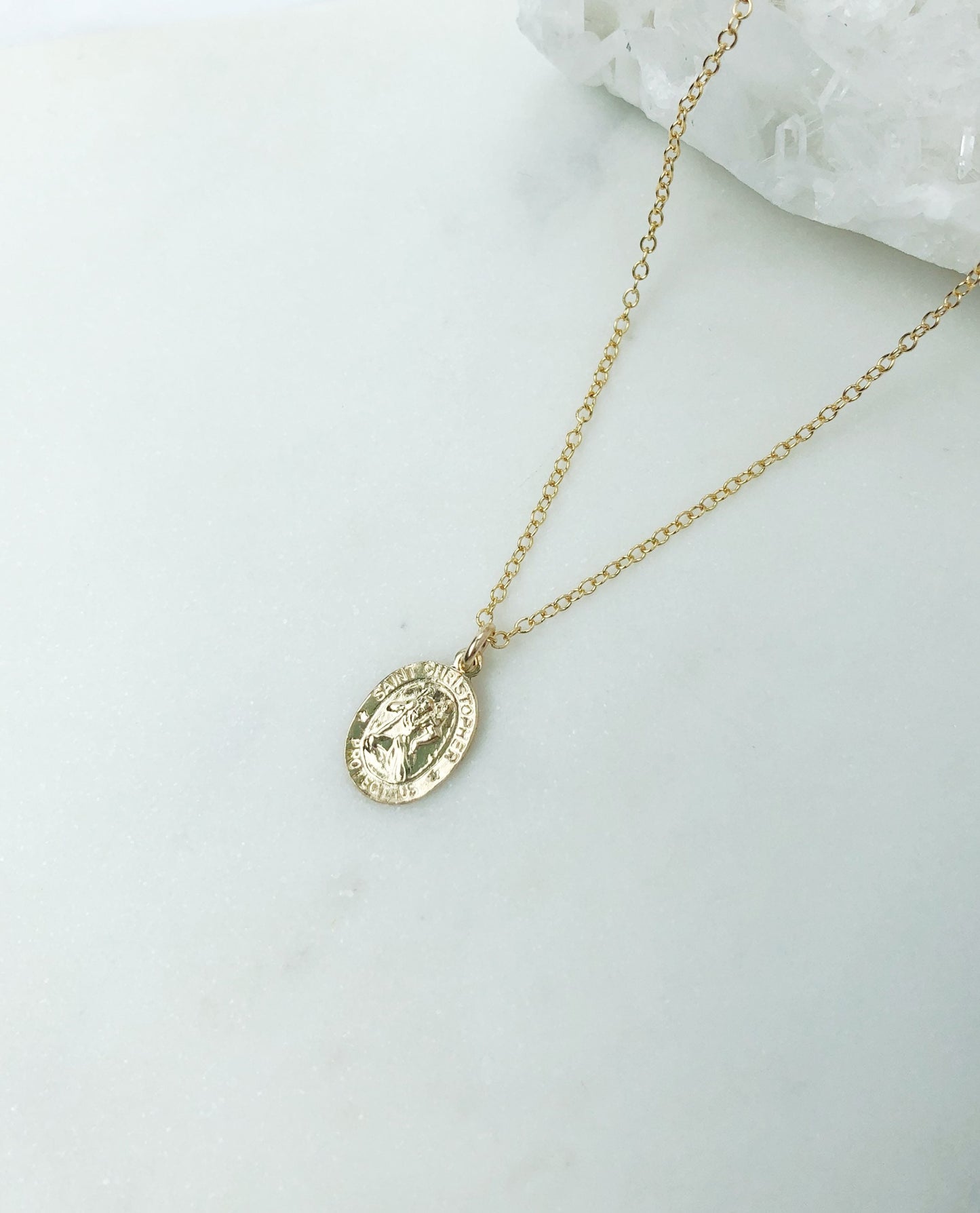 St Christopher Necklace, gold filled necklace, necklaces for women, saint Christopher, religious jewelry, oval necklace, dainty necklace