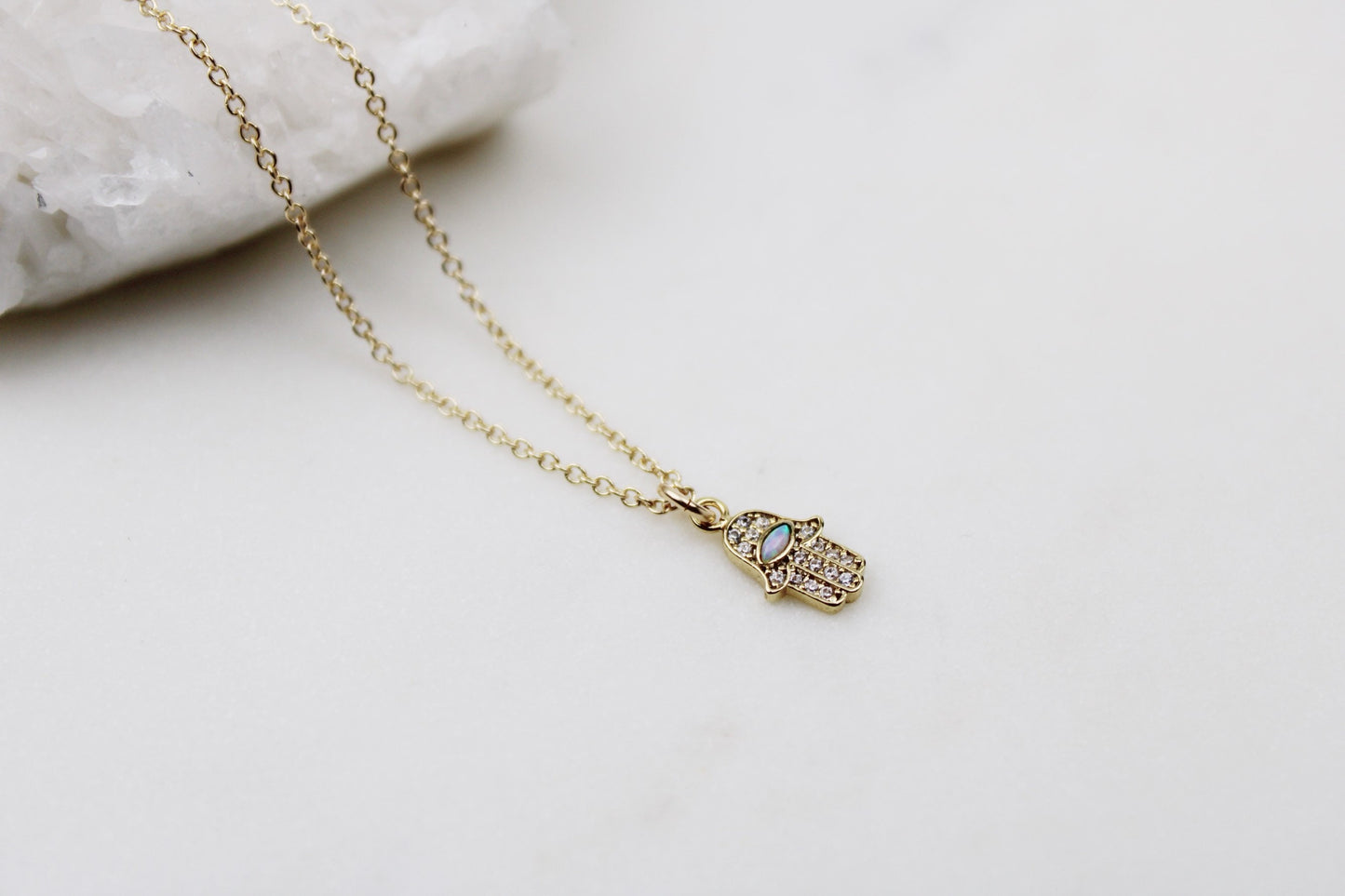 Opal Hamsa Hand necklace