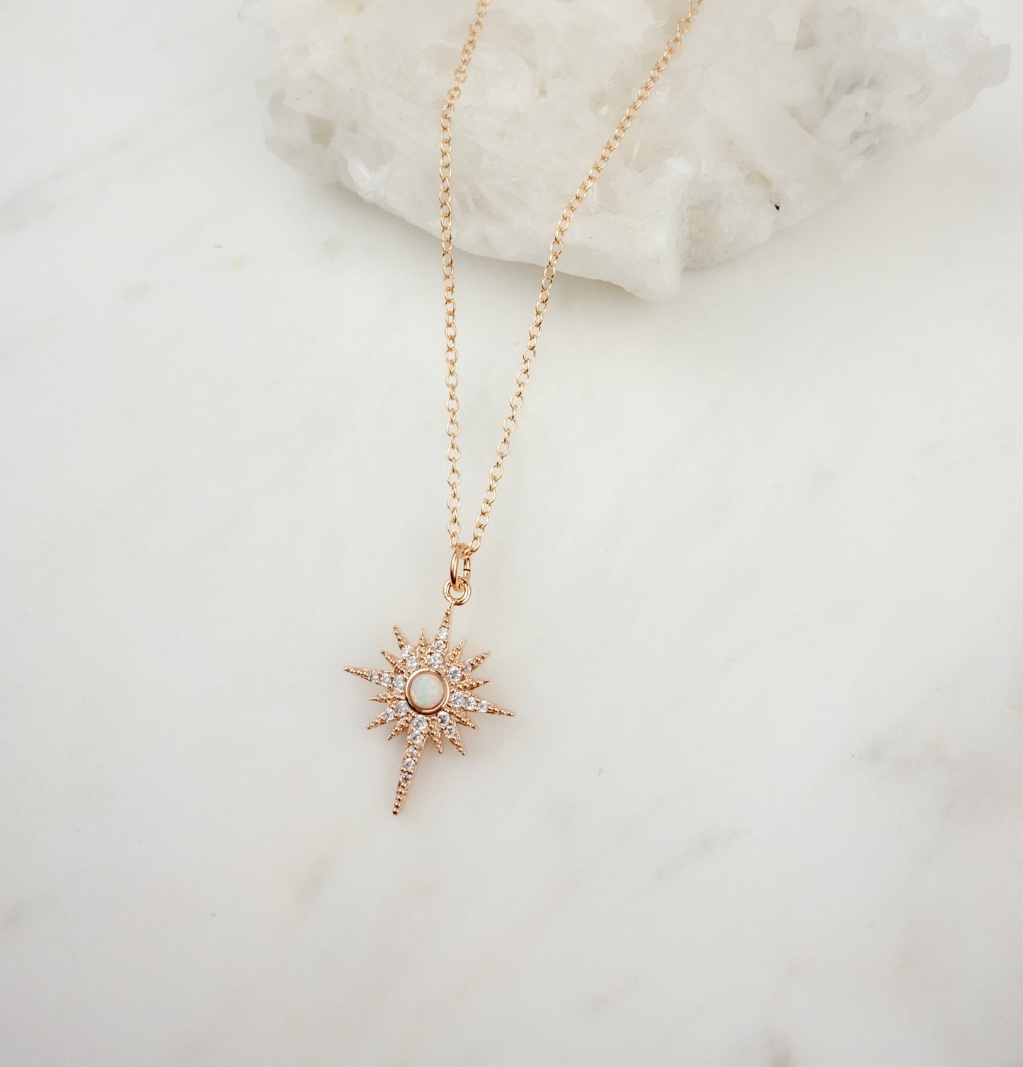 Rose gold opal star necklace