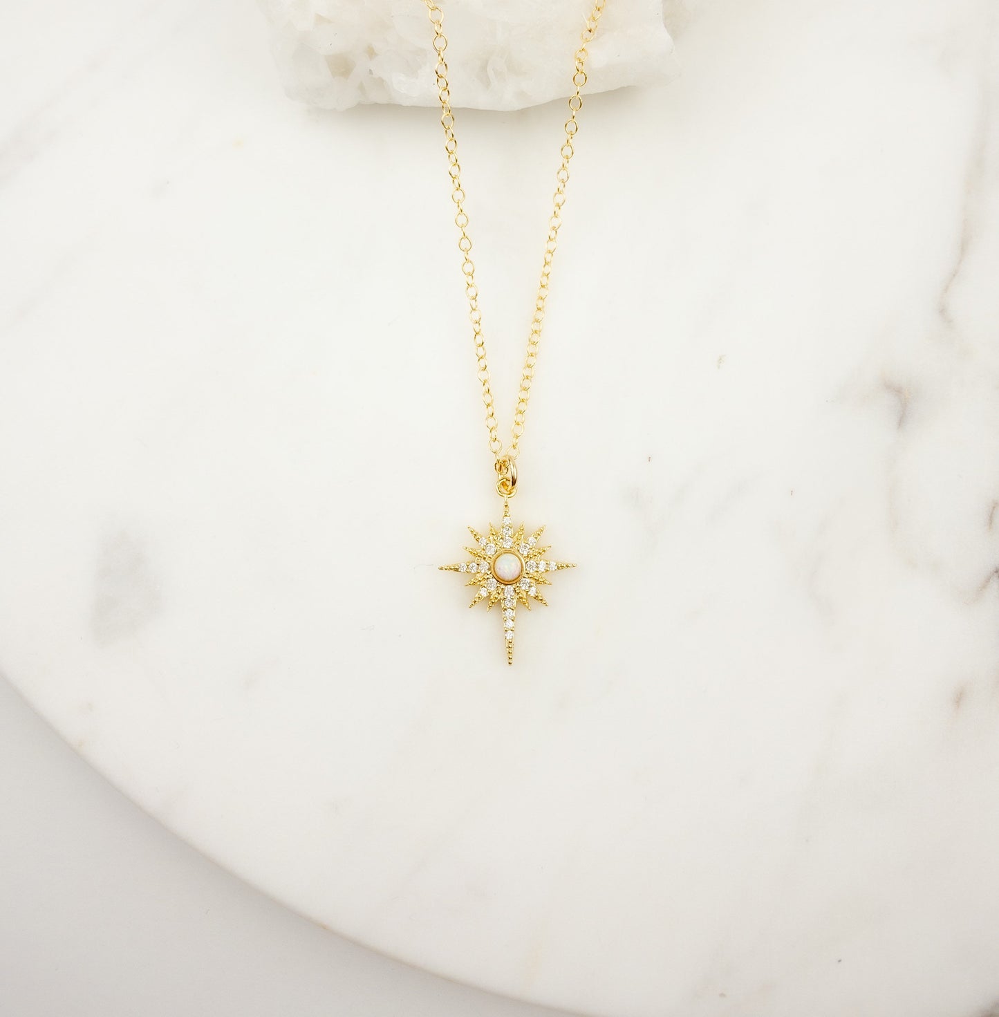 Gold opal star necklace