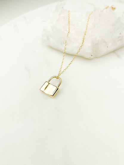 Lock necklace, padlock necklace, lg gold necklace, dainty necklace, mini padlock necklace, gold filled necklace, long padlock necklace
