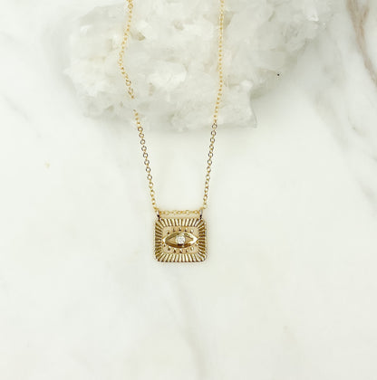 Evil eye necklace, pendant necklace, dainty jewelry, dainty necklace, gold necklace, necklaces for women, gifts for women, rectangle pendant