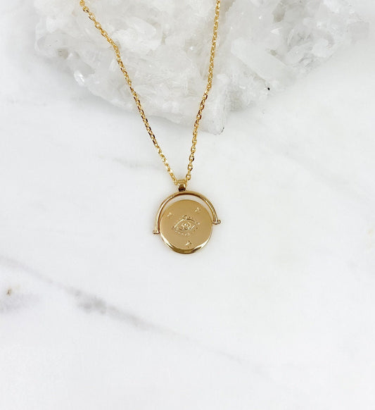 Evil Eye Necklace, dainty necklace, gold plated necklace, necklaces for women, gift for her, dainty jewelry, medallion necklace, jewelry