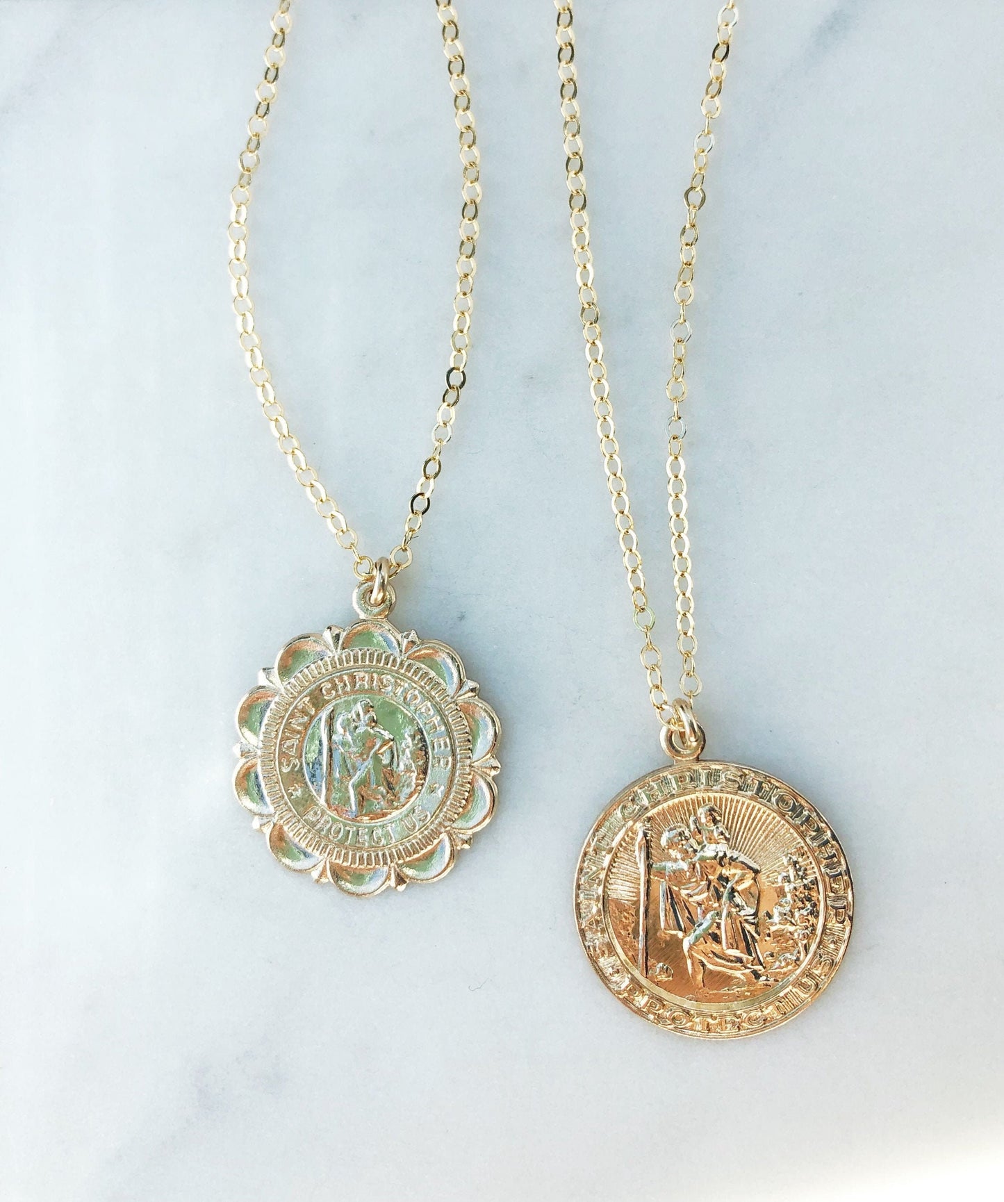 St christopher necklace, Gold filled necklace, coin necklace, dainty necklace, layering necklace, religious necklace, necklaces for women