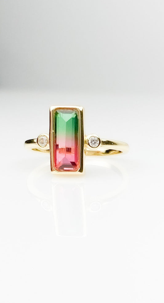 Dainty ring, watermelon tourmaline glass stone ring, gifts for her, jewelry, rings for women, simple ring, dainty jewelry, birthday gift